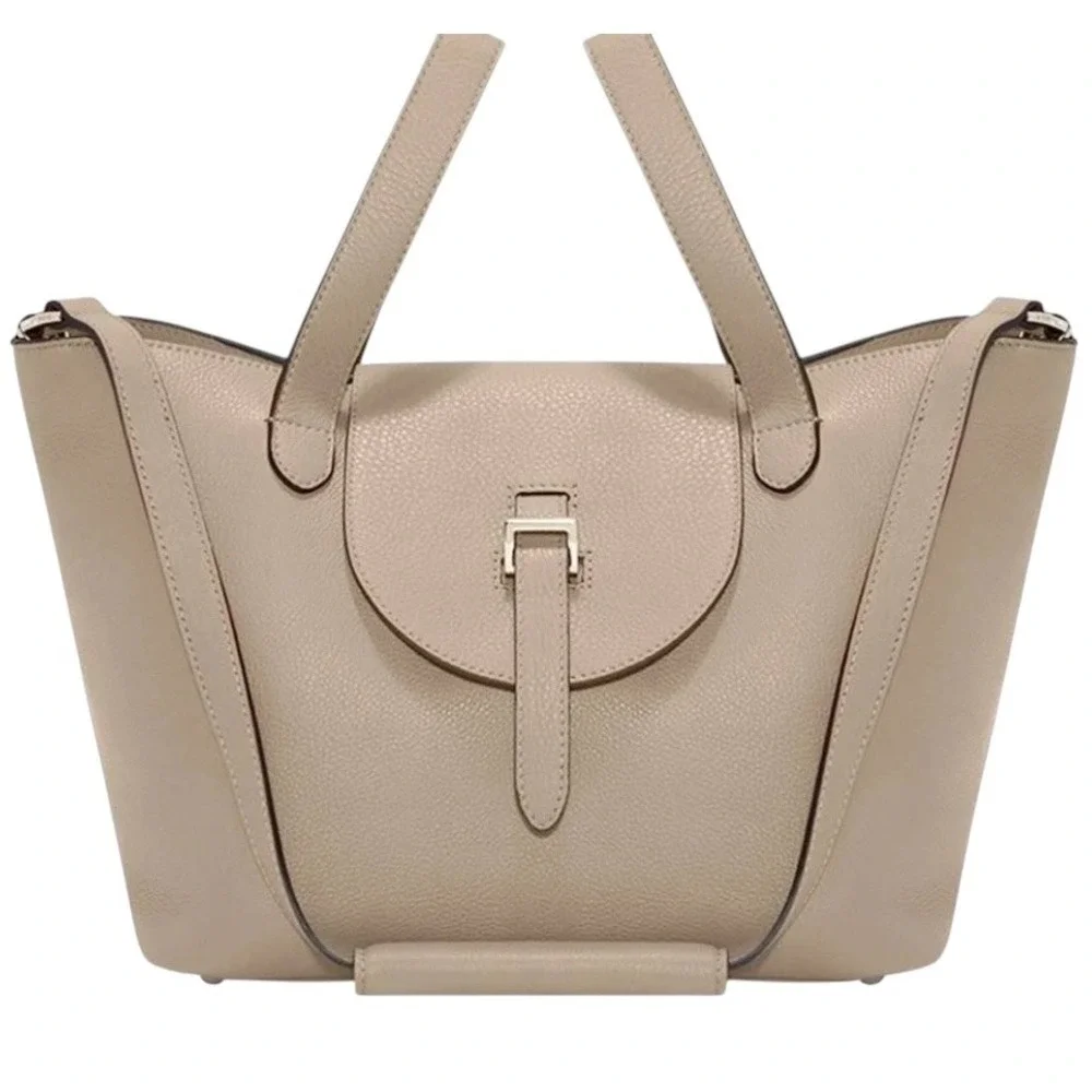 Meli Melo Thela Medium Taupe Cowhide Leather Satchel Shoulder Bag Italy